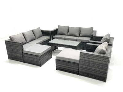 Fimous Rattan Garden Furniture Sofa Set With Coffee Table Armchair 2 Big Footstools Dark Grey Mixed from B&Q