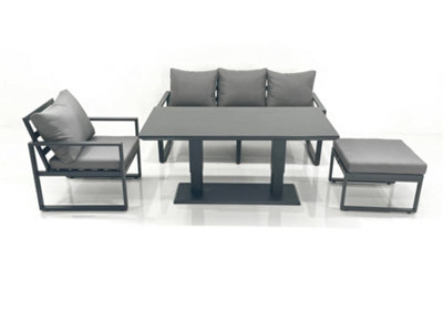 Fimous Outdoor Aluminium Garden Furniture Set With Adjustable Rising Lifting Dining Table 3 Seater Sofa Chair Big Footstool
