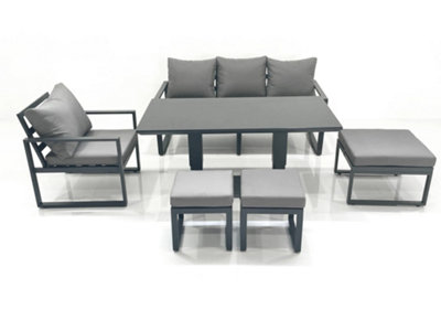 Fimous Outdoor Aluminium Garden Furniture Set With Adjustable Rising Lifting Dining Table 3 Seater Sofa Chair 3 Footstools from B&Q