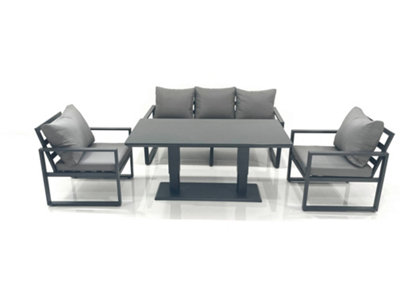 Fimous Outdoor Aluminium Garden Furniture Set With Adjustable Rising Lifting Dining Table 3 Seater Sofa 2 Chair Dark Grey from B&Q