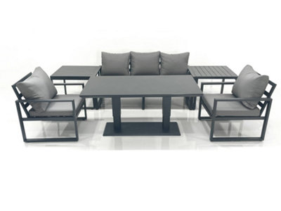 B&Q -  Outdoor Aluminium Garden Furniture Set With Adjustable Rising Lifting Dining Table 3 Seater Sofa 2 Chair 2 Side Tables