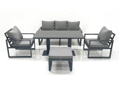 Fimous Outdoor Aluminium Garden Furniture Set With Adjustable Rising Lifting Dining Table 3 Seater Sofa 2 Chair Big Footstool from B&Q