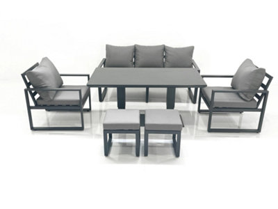 B&Q -  Outdoor Aluminium Garden Furniture Set With Adjustable Rising Lifting Dining Table 3 Seater Sofa 2 Chair 2 Footstools