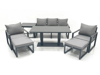 B&Q -  Outdoor Aluminium Garden Furniture Set With Adjustable Rising Lifting Dining Table 3 Seater Sofa 2 Chair 2 Big Footstools