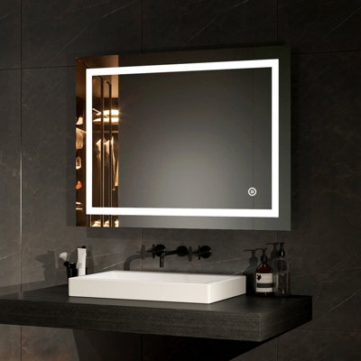 Emke Bathroom Led Mirror With Shaver Socket Backlit Illuminated Bathroom MirrorTouch SwitchDemesterFuse600X800mm from B&Q