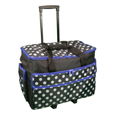 B&Q -  Sewing Machine Trolley Bag Black And White Spot With Blue Trim53 X 41 X 29Cm