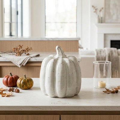 B&Q -  White Pumpkin Decorative Ornament