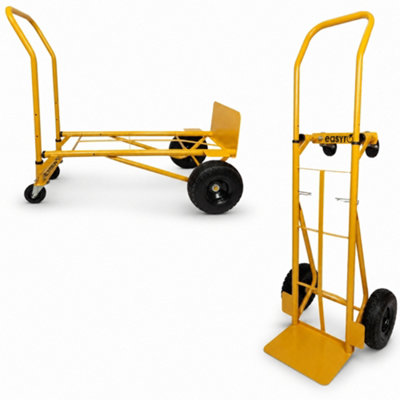 2-in-1 Heavy Duty Sack Truck & Flatbed Platform Cart Puncture Proof Wheels Steel - Image 2