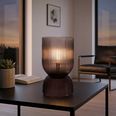 Relica Curved Taupe Glass Lamp from B&Q