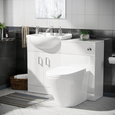 Nes Home White 1050mm Vanity Basin Wc Unit & Back To Wall Toilet Flat Pack from B&Q