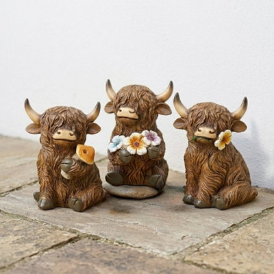Garden Greatness Trio Highland Cow Garden Ornaments from B&Q