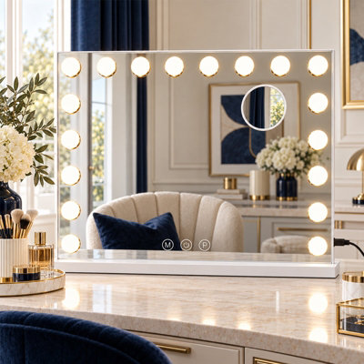  - Inmtfei Hollywood Illuminated Vanity Mirror 80X60Cm,18 Led Bulbs,triple Ports,cri95+,table Wall Mountable10X Magnifier