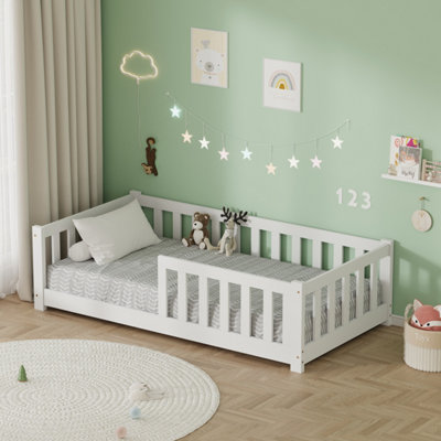 Childrens Bed With Slat Support & Enclosure GuardrailsSolid Pine Wood ConstructionSafe Toddler Bed Frame For Bedroom from B&Q