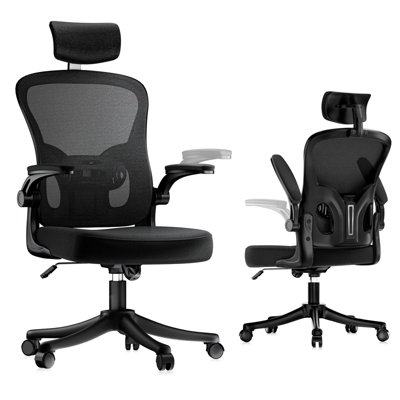Onemill Office Desk Chair With Flip-Up ArmrestAdjustable Headrest And Lumbar Support Or Home And Office from B&Q