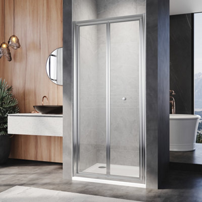  - Elegant Bi-Fold Shower Door With 5mm Tempered Glass,double Folding Pivot Shower Enclosure 760X1850mm