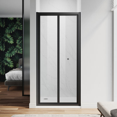  - Elegant Black Bi-Fold Glass Sliding Shower Door Panel 1000 X 1850mmReversible Left & Right Installation For Shower Enclosures