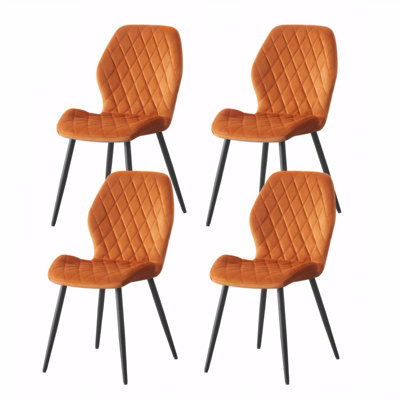 Sonara Set Of 4 Modern Velvet Dining Chairs With Ergonomic Curved BackrestDiamond Quilted UpholsteryBlack Metal Legs from B&Q