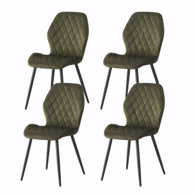 B&Q -  Set Of 4 Modern Velvet Dining Chairs With Ergonomic Curved BackrestDiamond Quilted UpholsteryBlack Metal Legs