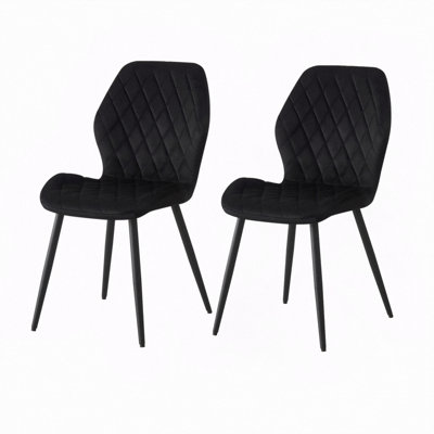 B&Q -  Set Of 2 Modern Velvet Dining Chairs With Diamond Quilted Upholstery And Ergonomic Curved Backrest