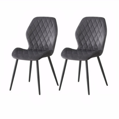 B&Q -  Set Of 2 Modern Velvet Dining Chairs With Diamond Quilted Upholstery And Ergonomic Curved Backrest