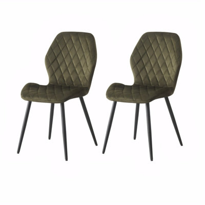 B&Q -  Set Of 2 Modern Velvet Dining Chairs With Diamond Quilted Upholstery And Ergonomic Curved Backrest