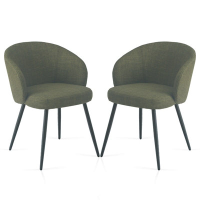 B&Q -  Set Of 2 Ergonomic Chunky Weave Fabric Dining Chairs With ArmsMetal X-Legs120Kg Capacity