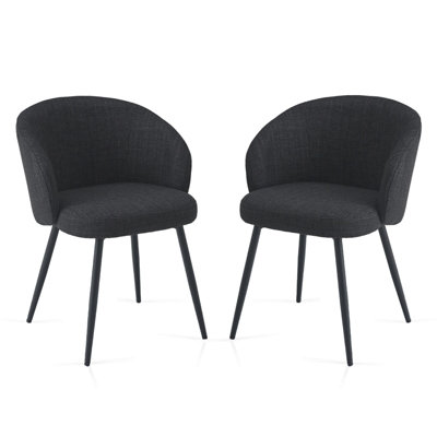 B&Q -  Set Of 2 Ergonomic Chunky Weave Fabric Dining Chairs With ArmsMetal X-Legs120Kg Capacity