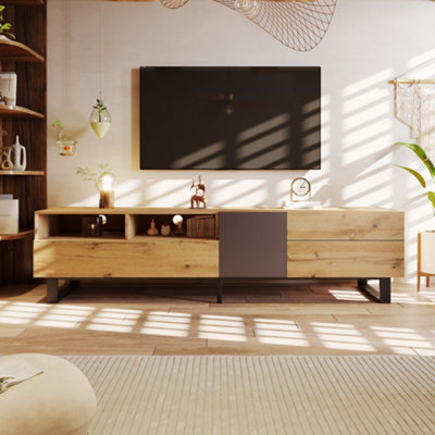 HomeTouch Wooden Tv Stand Oak Wood Tv Cabinet Unit With Large Storage For Living Room from B&Q