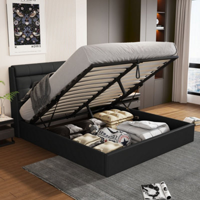 HomeTouch Pu Material Upholstered Double Bed Frame With Concealed Headboard And Underbed Storage135X190(4Ft6) from B&Q