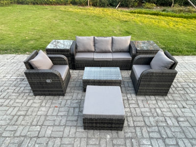 Fimous Outdoor Rattan Garden Furniture Set Patio Lounge Sofa Set With Reclining Chair Rectangular Coffee Table For Balcony from B&Q