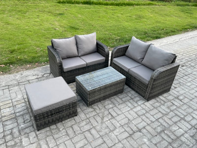 Fimous Outdoor Lounge Sofa Set Rattan Garden Furniture Set With Rectangular Coffee Table Big Footstool For Terrace