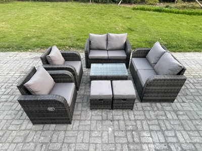 B&Q -  8 Seater Rattan Garden Furniture Set Patio Outdoor Lounge Sofa Set With Rectangular Coffee Table Footstool Love Sofa