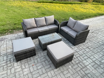 Fimous 7 Seater Rattan Wicker Garden Furniture Patio Conservatory Sofa Set With Coffee Table 2 Big Footstool from B&Q