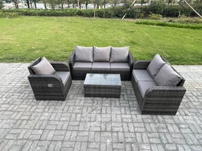 Fimous Patio Garden Furniture Sets Wicker 6 Seater Rattan Furniture Sofa Sets With Coffee Table Reclining Chair For Terrace