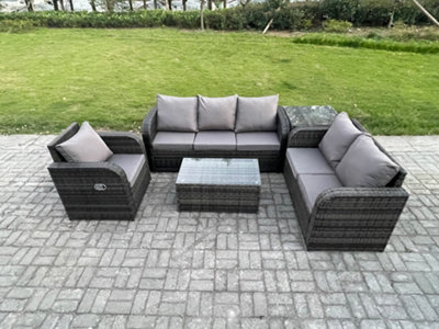 Fimous Patio Garden Furniture Sets Wicker 6 Seater Rattan Furniture Sofa Sets With Coffee Table Reclining Chair