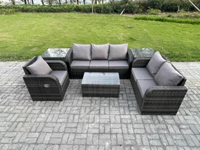 B&Q -  Patio Garden Furniture Sets Wicker Outdoor Rattan Furniture Sofa Sets With Rectangular Coffee Table Reclining Chair