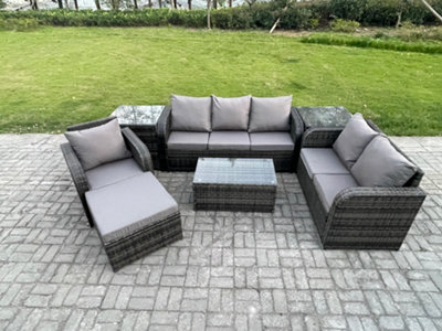 B&Q -  Patio Garden Furniture Sets Wicker 7 Seater Rattan Furniture Sofa Sets With Coffee Table Reclining Chair 3 Seater Sofa