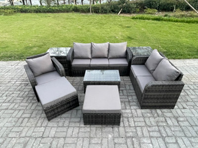 Fimous Outdoor Garden Furniture Sets 8 Pieces Wicker Rattan Furniture Sofa Sets With Coffee Table Loveseat Sofa 2 Big Footstool
