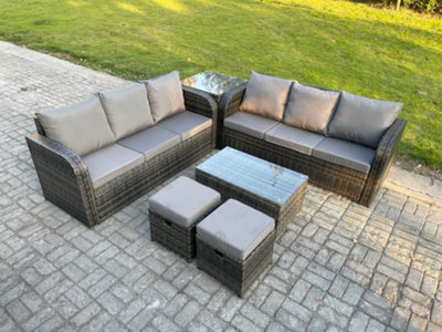 Fimous Outdoor Garden Furniture Sets 8 Seater Wicker Rattan Furniture Sofa Sets With Rectangular Coffee Table