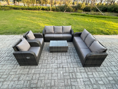 Fimous Rattan Outdoor Garden Furniture Sofa Set Patio Table & Chairs Set With 3 Seater Sofa Reclining Chair Dark Grey Mixed from B&Q