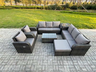 Fimous Rattan Outdoor Garden Furniture Sofa Set Patio Table & Chairs Set With 3 Seater Sofa Reclining Chair from B&Q