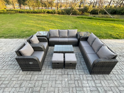 Fimous Rattan Outdoor Garden Furniture Sofa Set Patio Table & Chairs Set With 3 Seater Sofa Reclining Chair 3 Seater Sofa