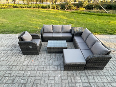 Fimous Rattan Outdoor Garden Furniture Sofa Set Patio Table & Chairs Set With 3 Seater Sofa Reclining Chair 3 Seater Sofa from B&Q