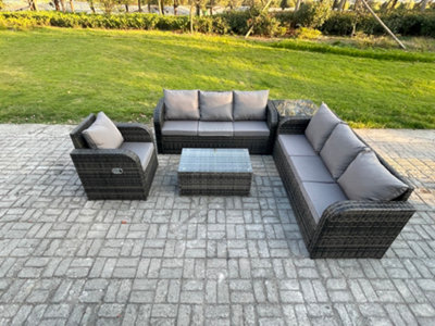 Fimous Rattan Outdoor Garden Furniture Sofa Set Patio Table & Chairs Set With 3 Seater Sofa Reclining Chair from B&Q