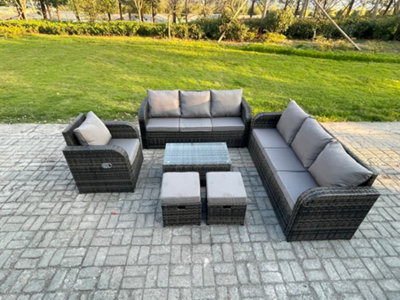 Fimous 9 Seater Rattan Lounge Sofa Set Outdoor Garden Furniture Set With Rectangular Coffee Table from B&Q