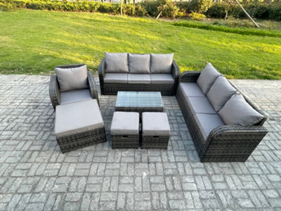 Fimous 10 Seater Rattan Lounge Sofa Set Outdoor Garden Furniture Set With Rectangular Coffee Table