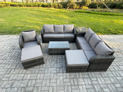 Fimous 9 Seater Rattan Lounge Sofa Set Outdoor Garden Furniture Set With Rectangular Coffee Table Side Table