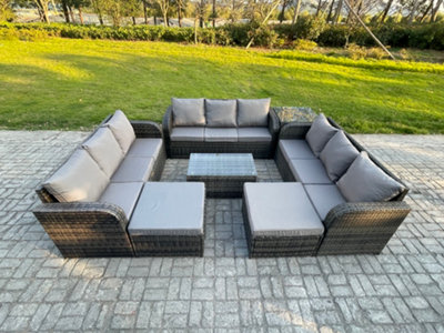 B&Q -  Outdoor Garden Furniture Sets 11 Seater Wicker Rattan Furniture Sofa Sets With Rectangular Coffee Table 3 Seater Sofa