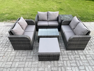Fimous Outdoor Garden Furniture Sets 7 Seater Wicker Rattan Furniture Sofa Sets With Coffee Table Love Sofa Big Footstool