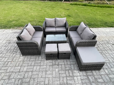 B&Q -  Outdoor Garden Furniture Sets 9 Seater Wicker Rattan Furniture Sofa Sets With Coffee Table Love Sofa 3 Footstools